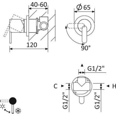 Смеситель для душа Cezares leaf LEAF-DIM-L-SR
